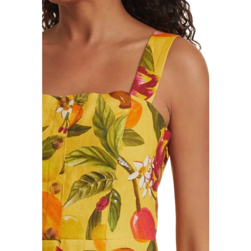 Farm Rio Fruit Lovers Mini Linen Dress Yellow Multicolor Print Size Medium New - Picture 9 of 11